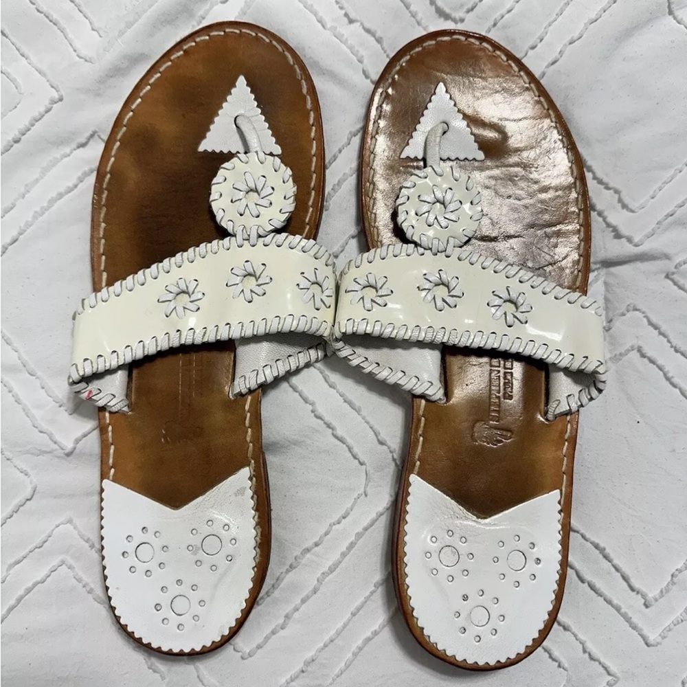 Palm Beach Sandals Jack Rogers White/ Ivory Patent Flat TStrap Sandals Thongs 10